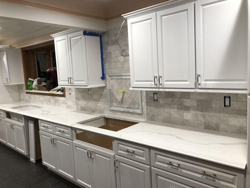 Kitchen / backsplash, White Kitchen, Marble Backsplash