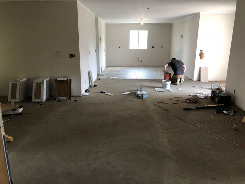 Kitchen, Wood-Plank Floors and Built Shower
