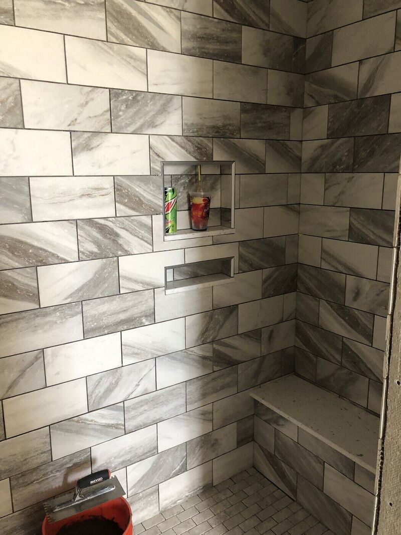 Primary bath, Wood-Plank Floors and Built Shower