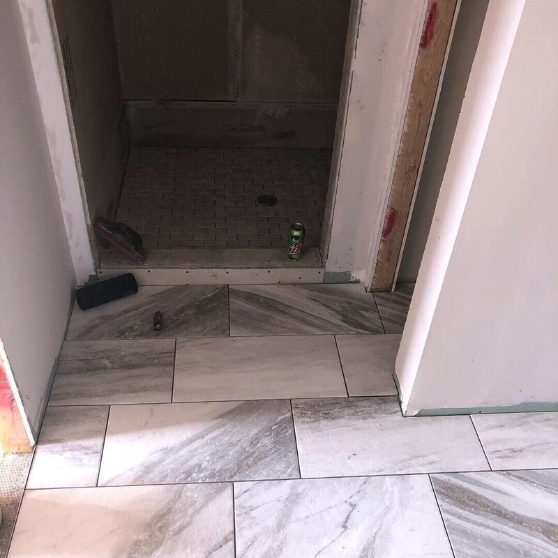 Primary bath, Wood-Plank Floors and Built Shower