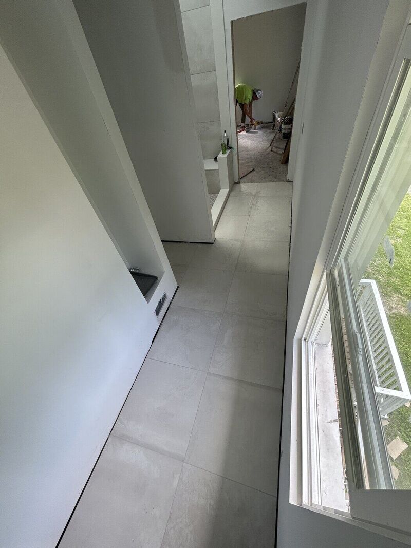 Bathroom 1, Grey Shower, Mosaic Pan and Bench