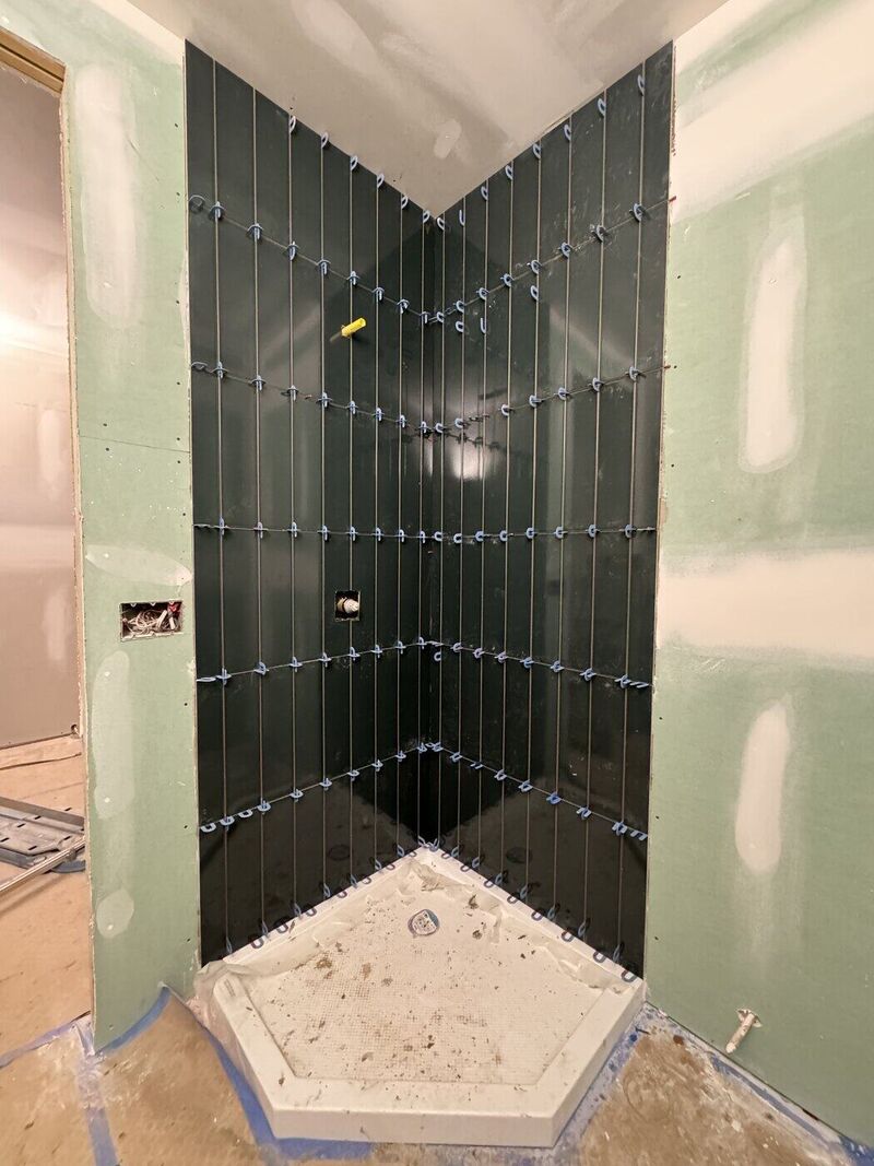 Bathroom 3, Charcoal Gloss and Green Glass