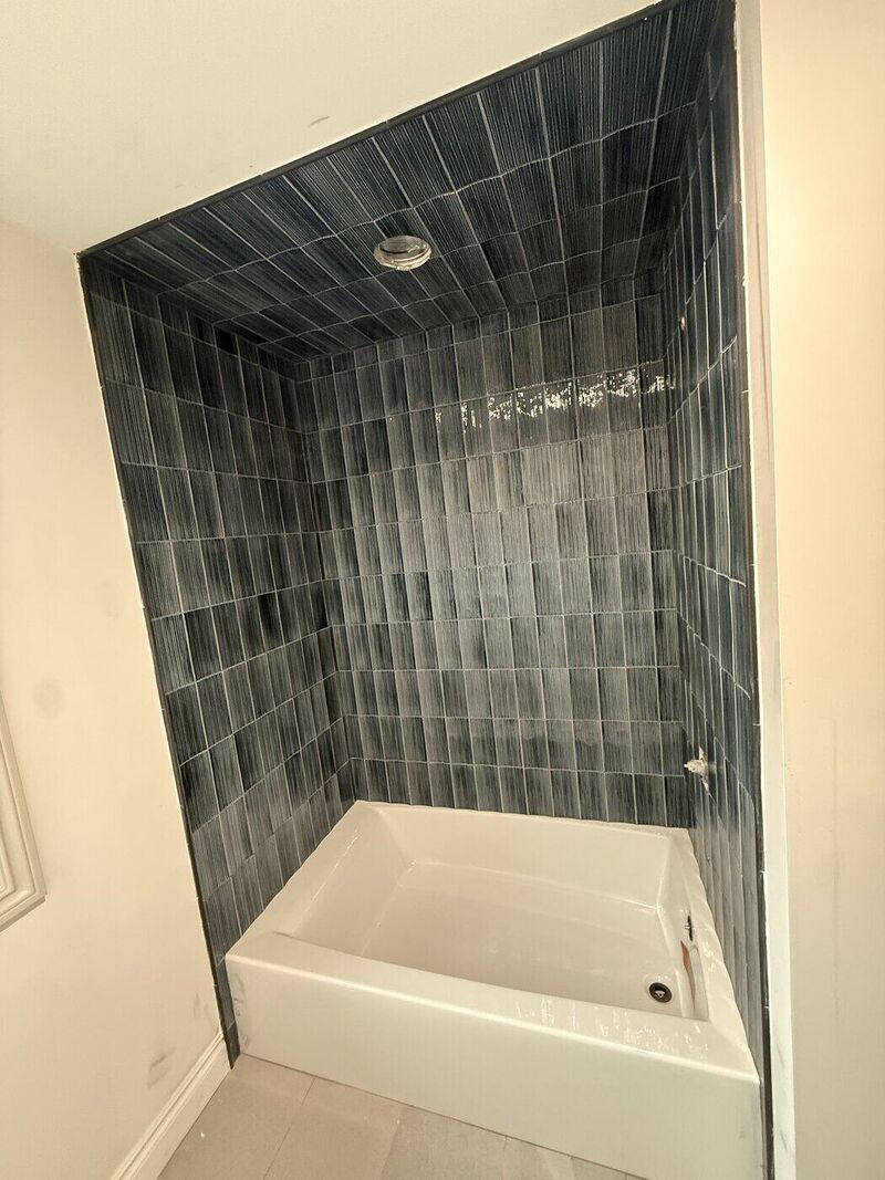 Bathroom 2, Charcoal Gloss and Green Glass