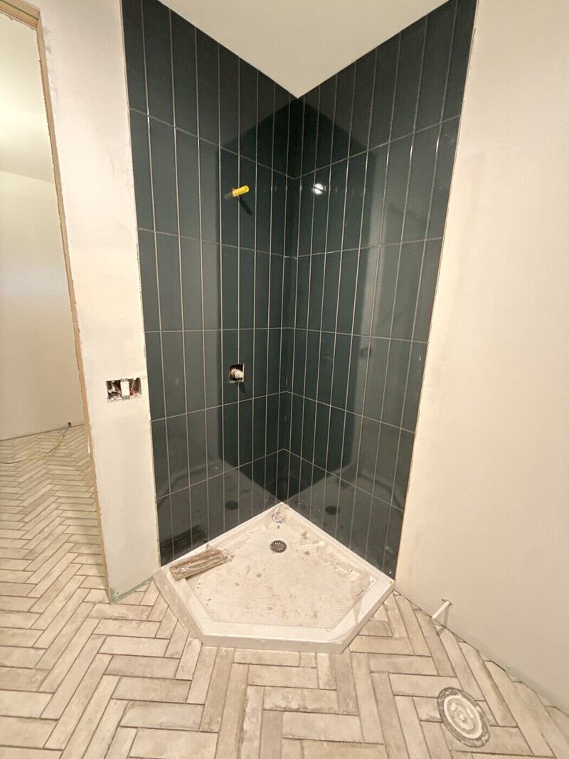 Bathroom 3, Charcoal Gloss and Green Glass