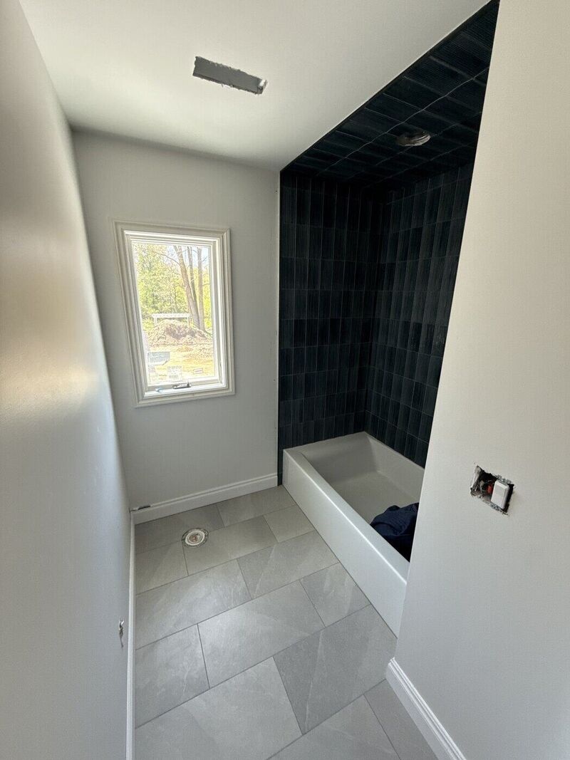 Bathroom 2, Charcoal Gloss and Green Glass