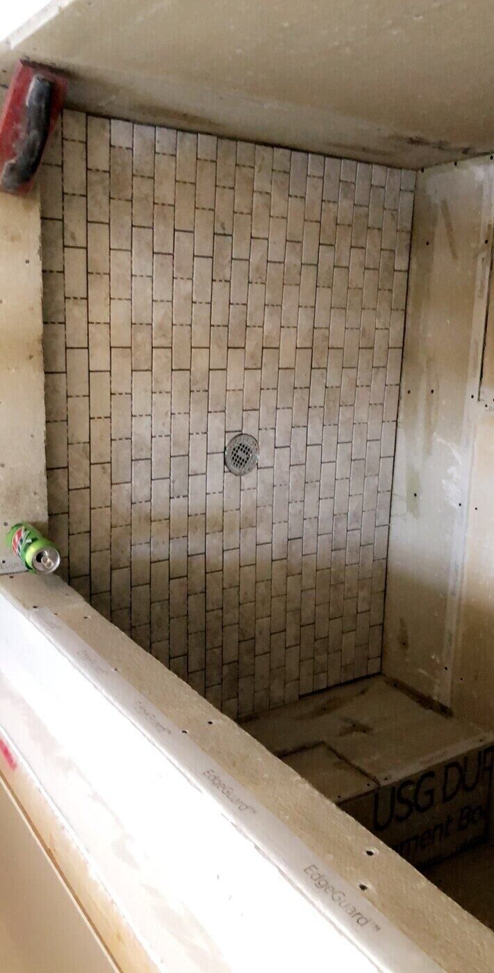 Primary bath, Wood-Plank Floors and Built Shower