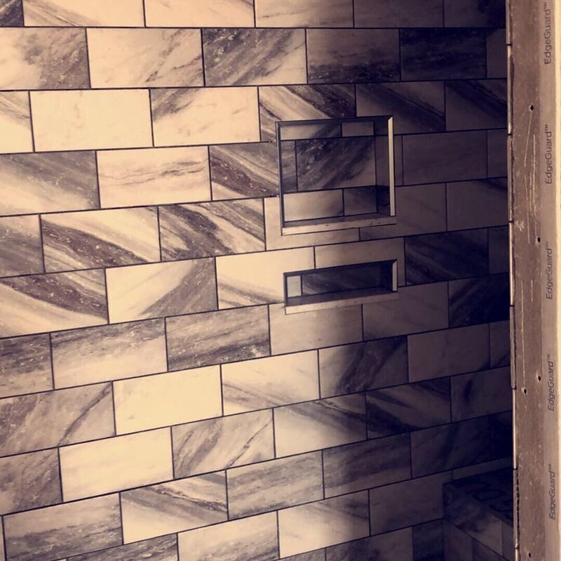 Primary bath, Wood-Plank Floors and Built Shower
